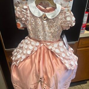 Disney Minnie Mouse Sparkling Pink Polka Dot Kid Costume dress w/ headband Sz xs